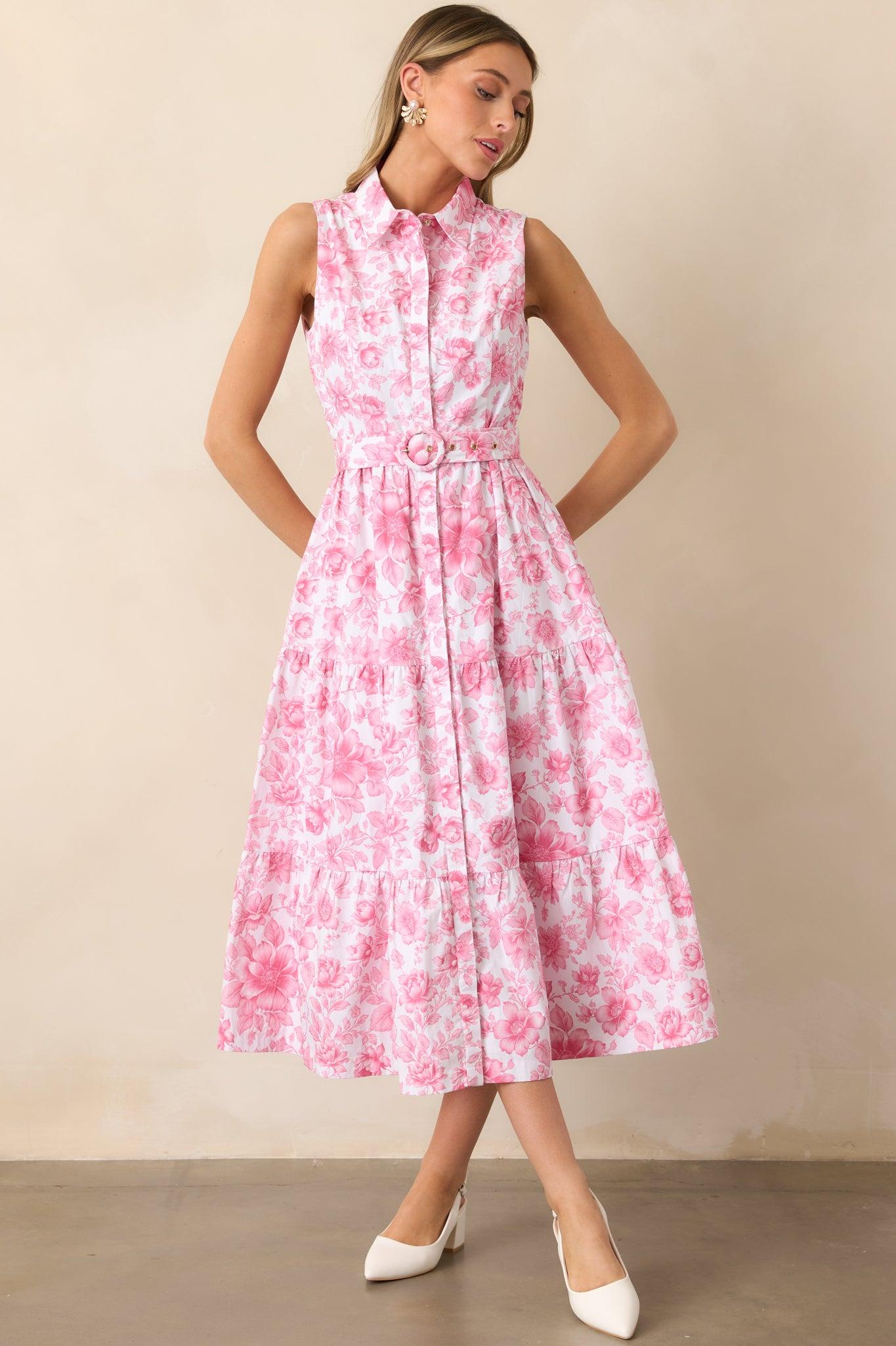 Cara La France Dianthus Pink Floral Cotton Maxi Dress Product Image