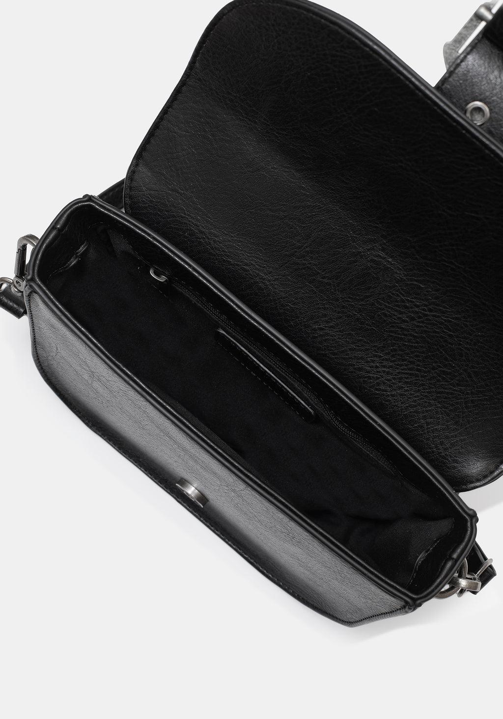 Rosamoth Buckle Crossbody Satchel Bag - Black Product Image