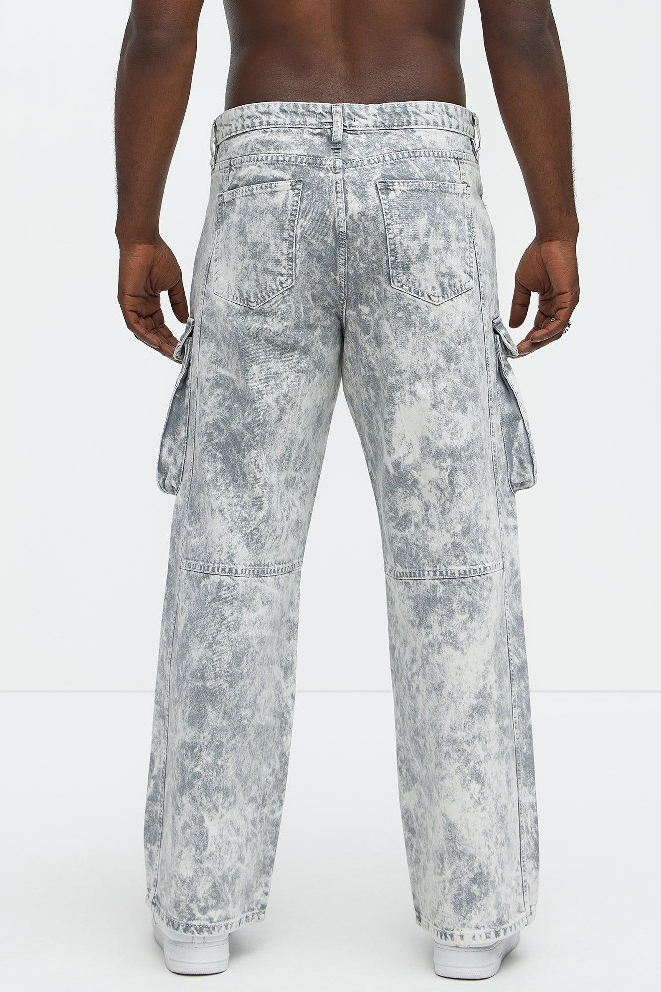 Baggy Clover Cargo Jeans - Grey Product Image