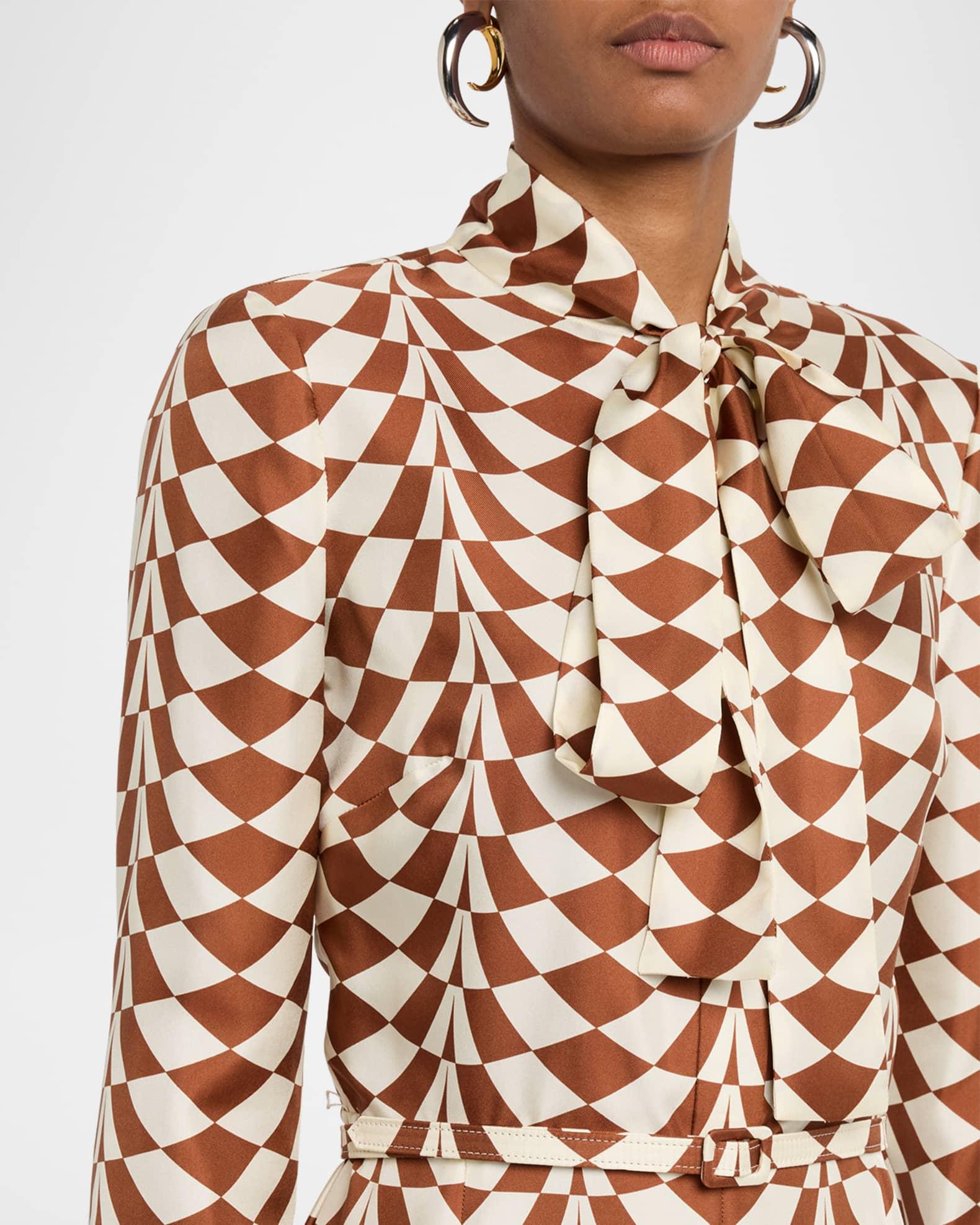 Geo Silk Twill Long-Sleeve Midi Shirtdress Product Image