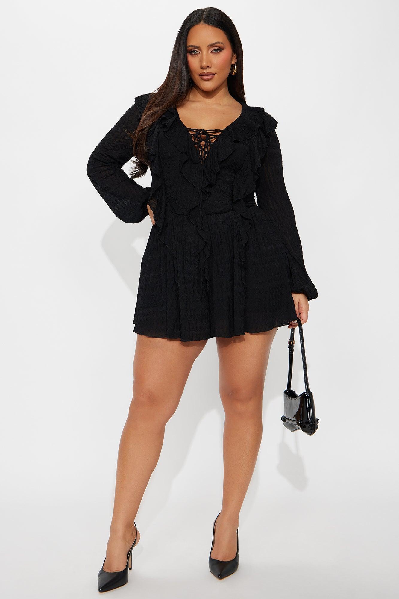 Charlena Jacquard Long Sleeve Romper - Black Female Product Image