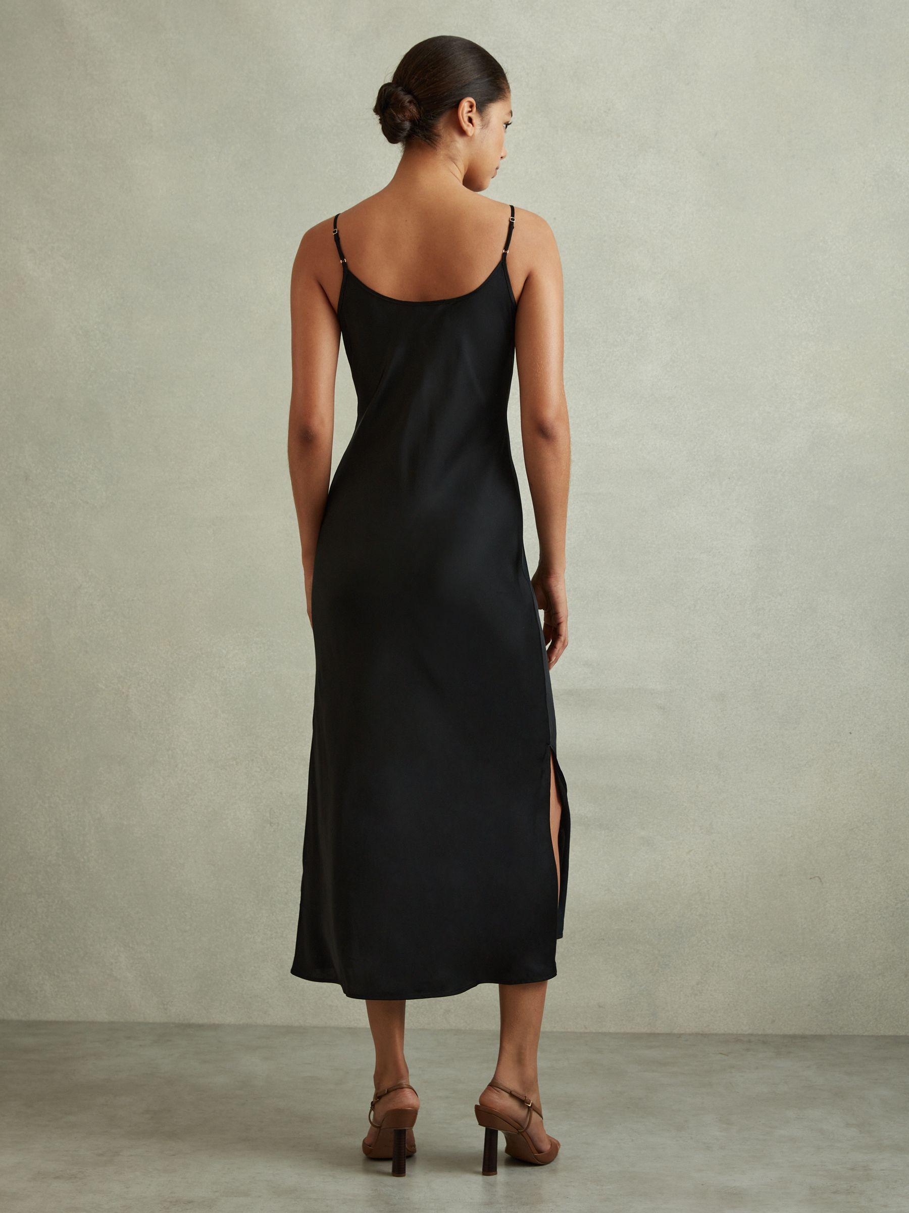 Satin Cowl Neck Midi Dress in Black Product Image