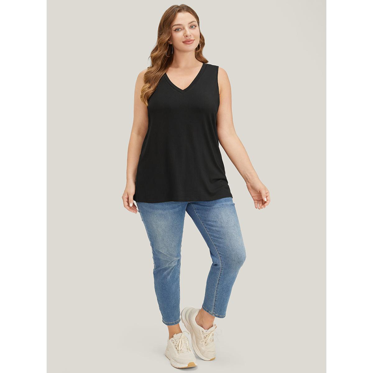 Plus Size Supersoft Essentials Very Stretchy Sleeveless Tank Top Women Black Basics V-neck Dailywear Tank Tops Camis BloomChic 10/M Product Image