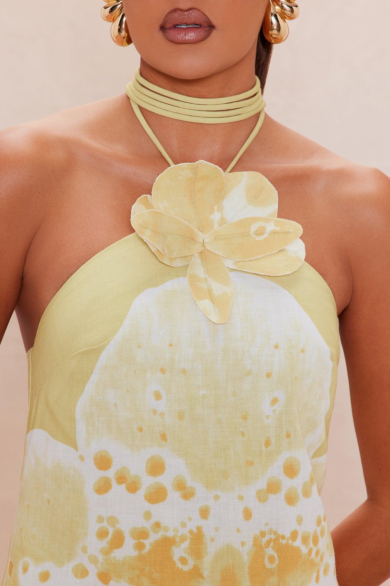 Tropical Oasis Linen Mini Dress - Yellow Product Image