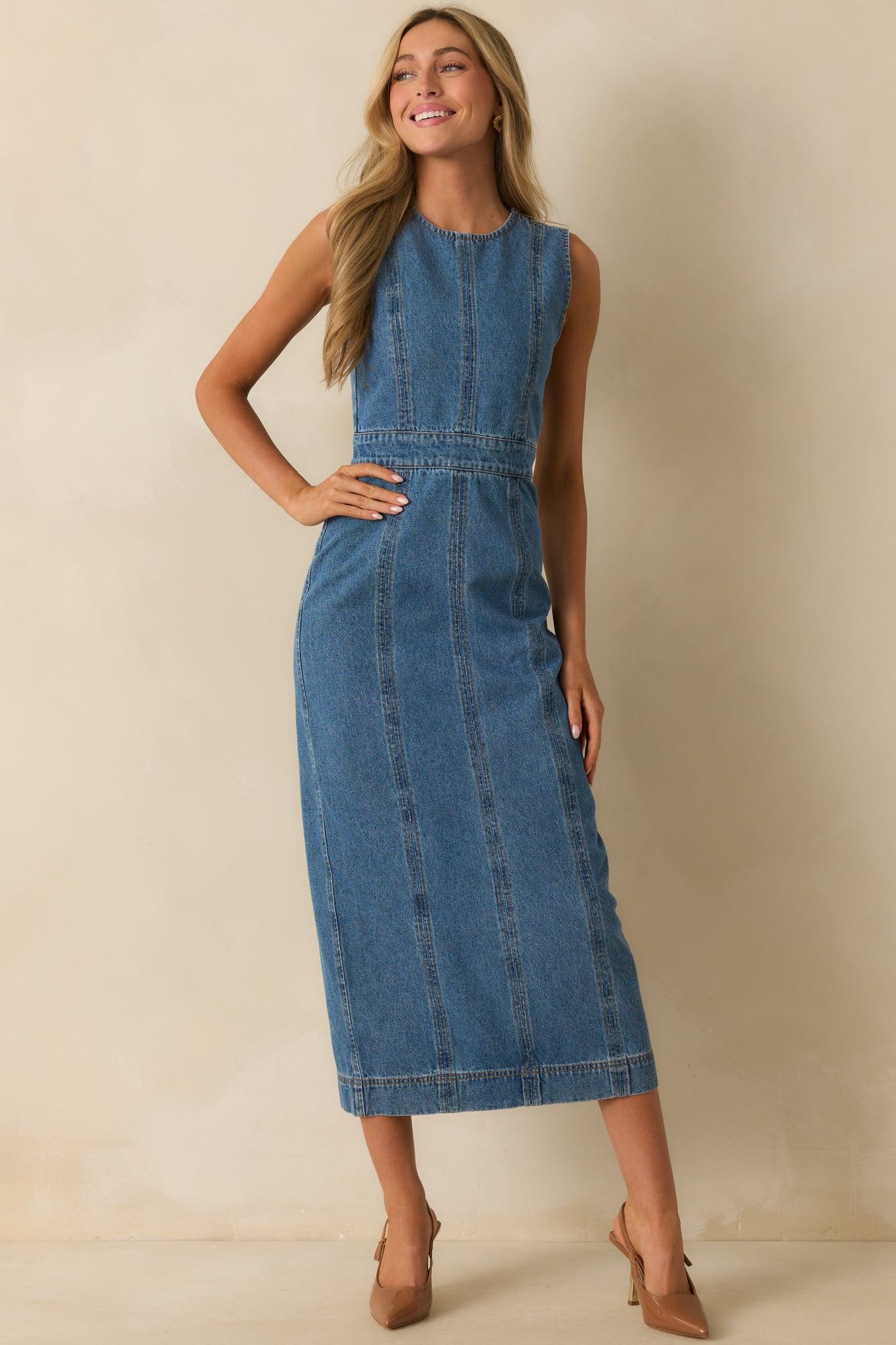 Staple The Label Medium Wash Cotton Maverick Denim Dress L / Medium Wash Product Image