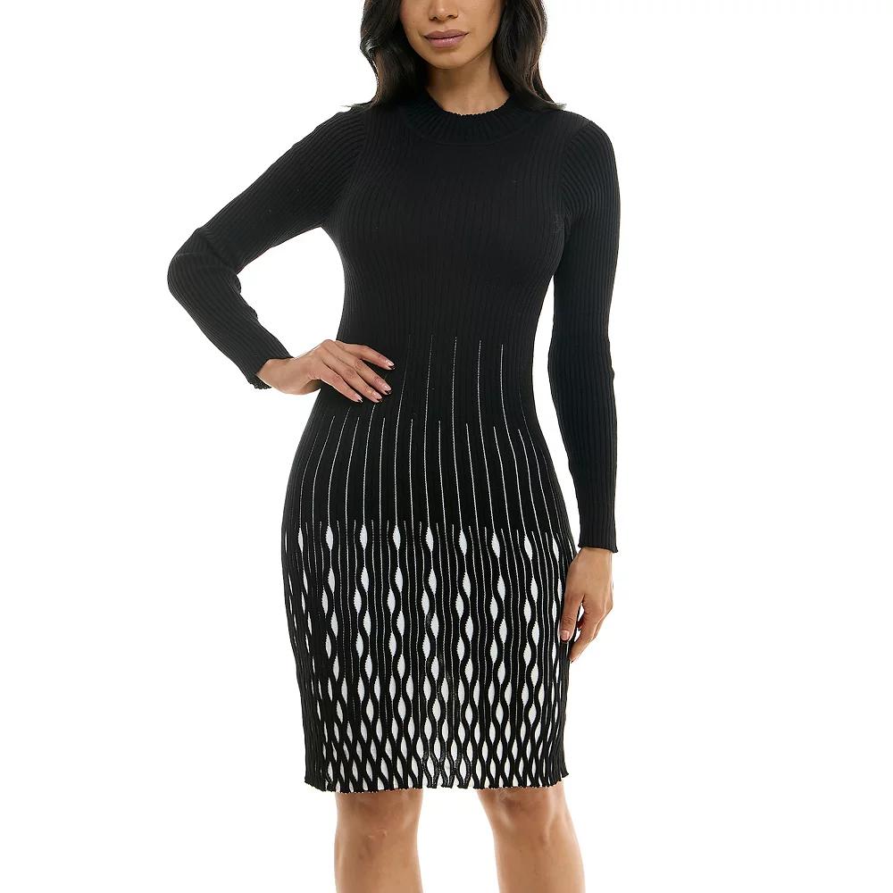 Women's Nina Leonard Mockneck Mini Sweaterdress, Size: Large, Black Ivory Product Image