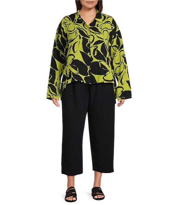 Bryn Walker Plus Miriam Petal Print Gauze Notch Collar 3/4 Sleeve Shirt Product Image