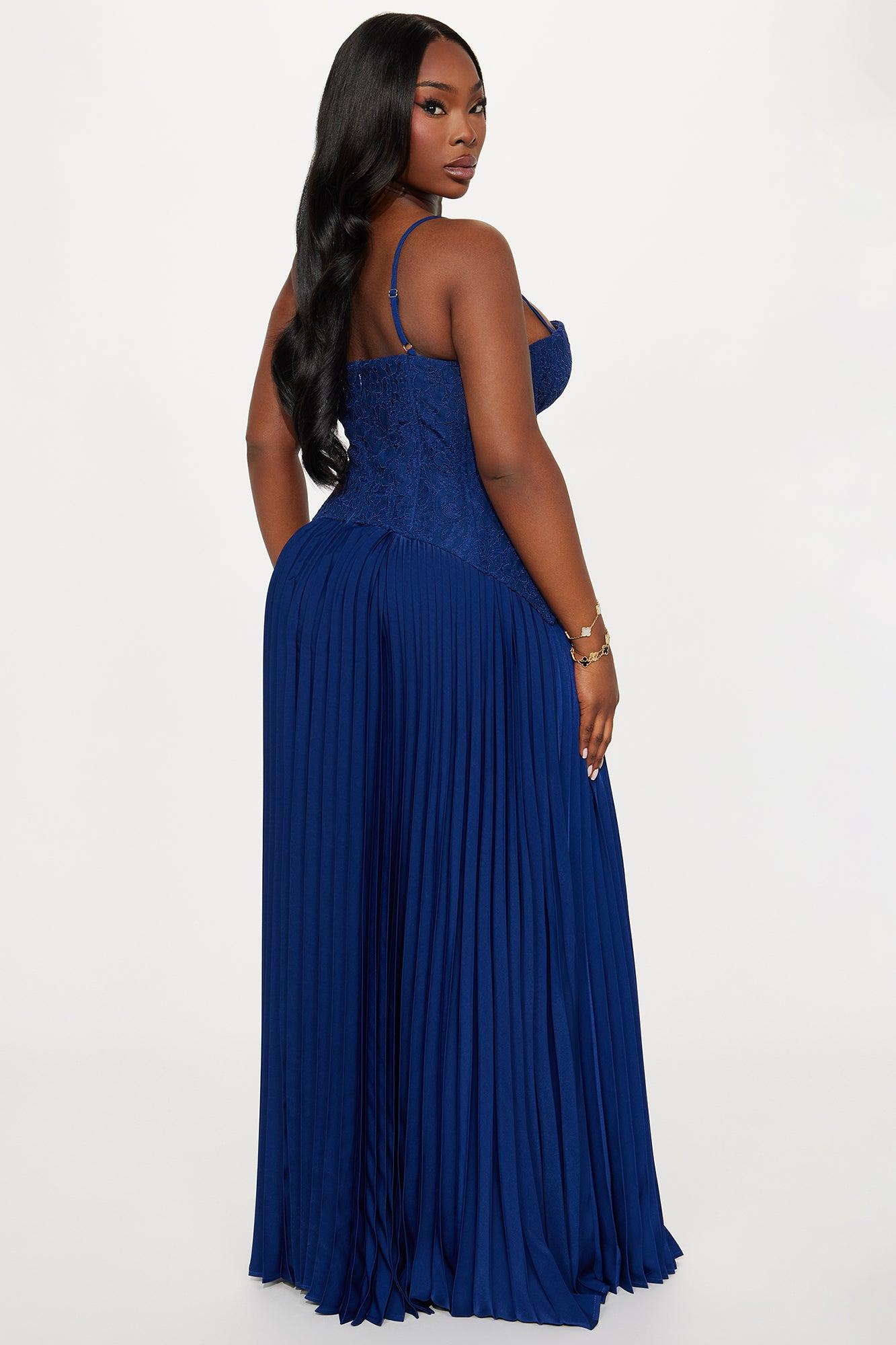 Daniella Lace Corset Pleated Maxi Dress - Navy Female Product Image