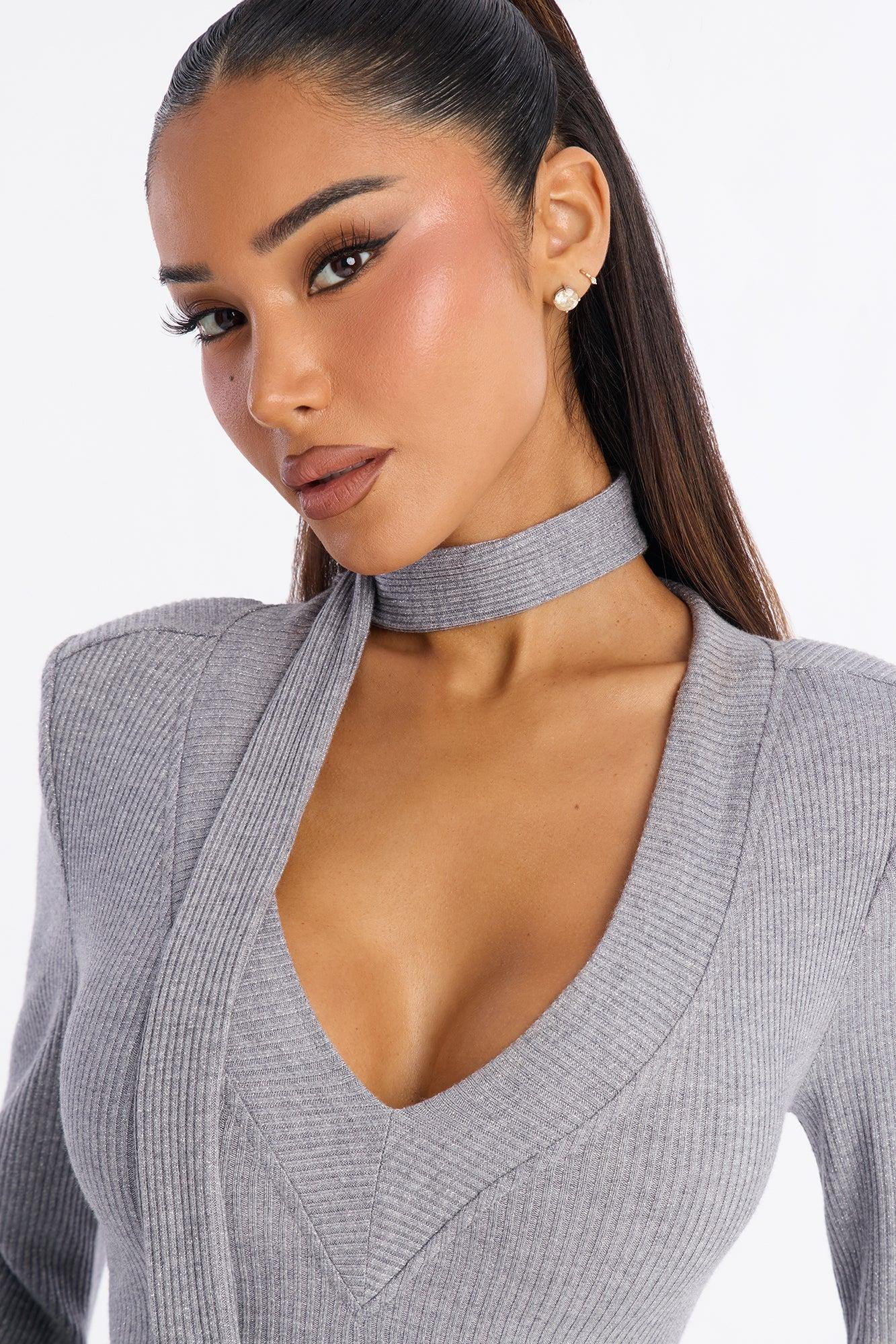 Camila Metallic Sweater Midi Dress - Grey Female Product Image