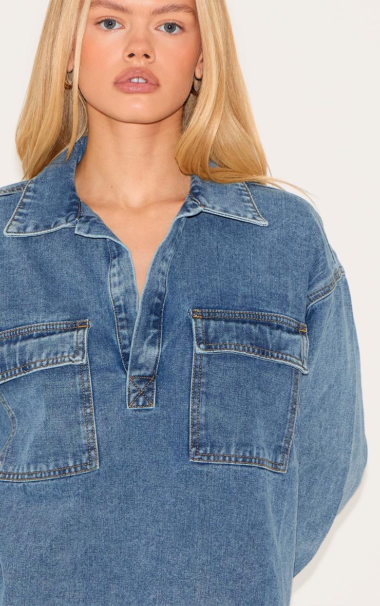 Vintage Blue Long Sleeve Slouchy Denim Rugby Shirt Product Image