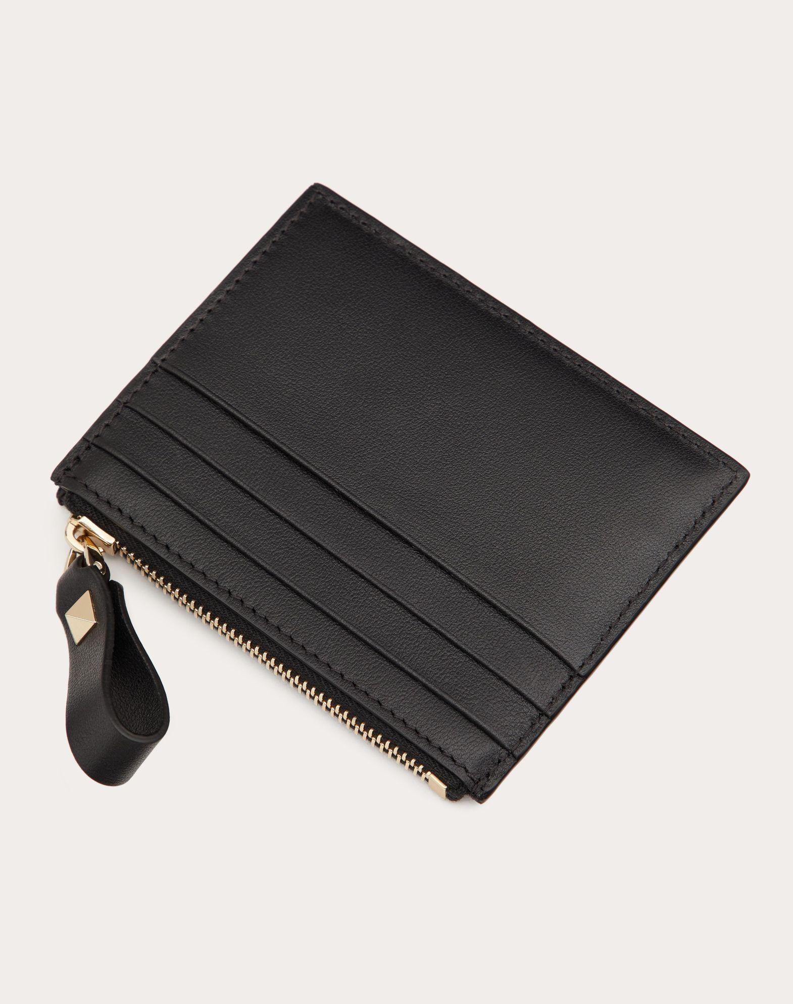 Rockstud Calfskin Cardholder With Zipper Product Image
