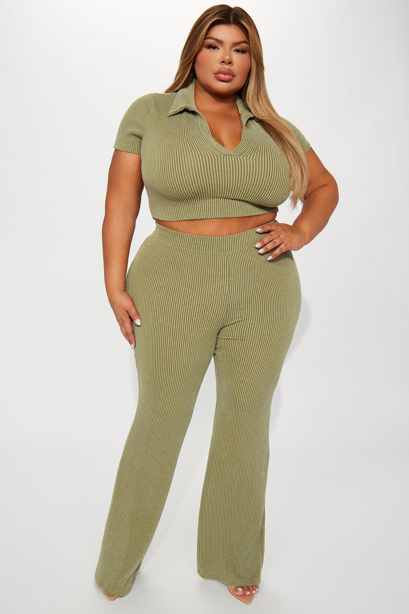 Josie Ribbed Pant Set - Olive Product Image