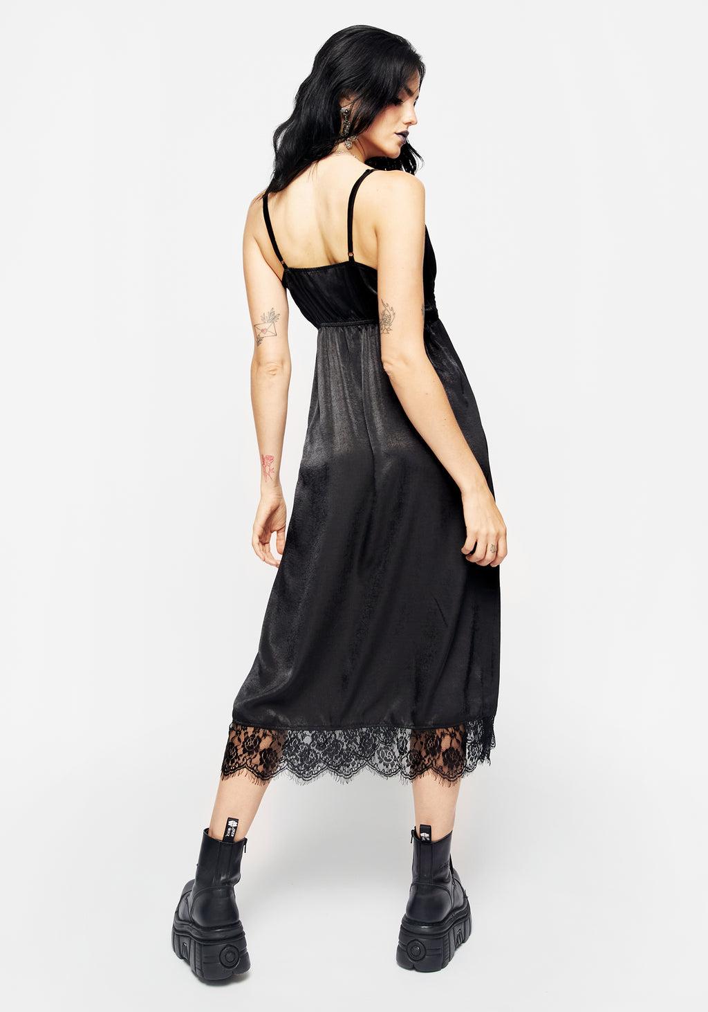 Conjure Satin Lace Trim Cami Midi Dress Product Image