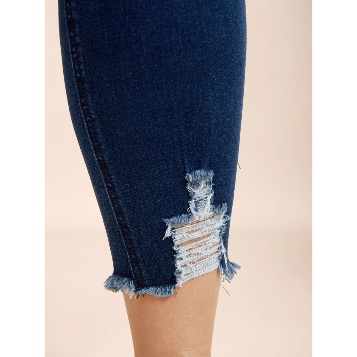 Plus Size Mid-Rise Whiskered Slim-Fit Jeans Women Bluevintage Leisure High stretch Slanted pocket Jeans BloomChic 24/3X Product Image