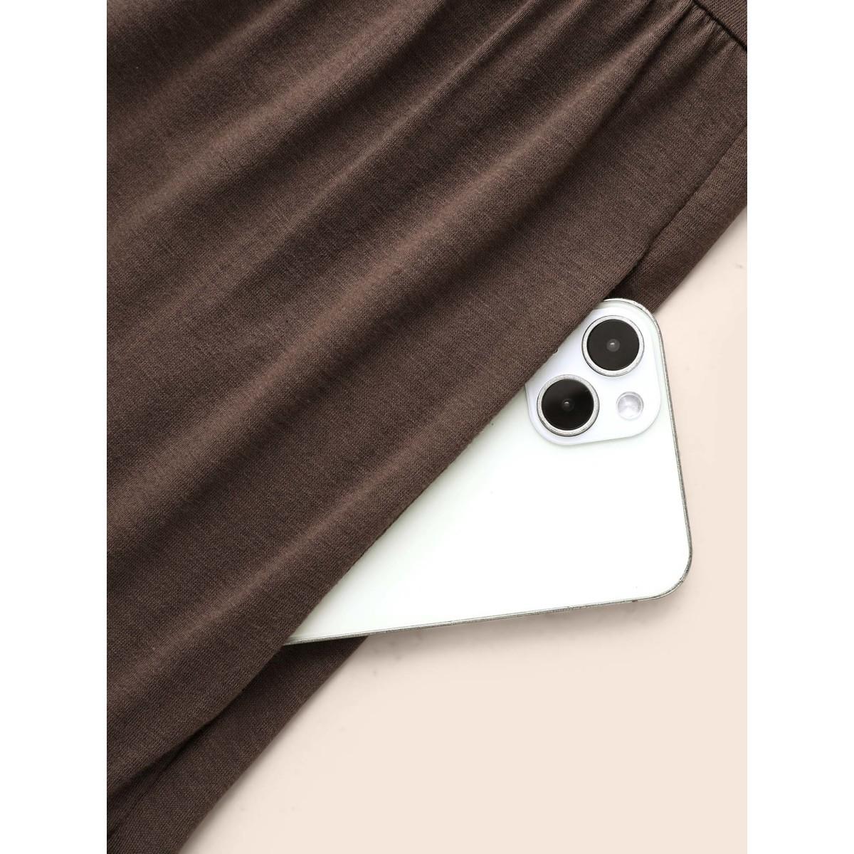 Plus Size Supersoft Essentials Funnel Neck Tiered Midi Dress DarkBrown Women Casual Ruffles Mock Neck Long Sleeve Curvy BloomChic 28/5X Product Image