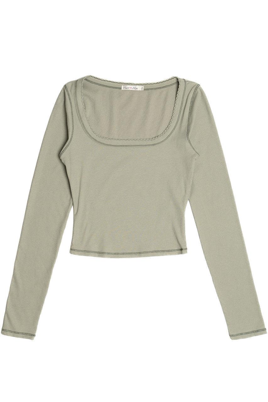 Ribbed Contrast Stitch Long Sleeve Top Product Image
