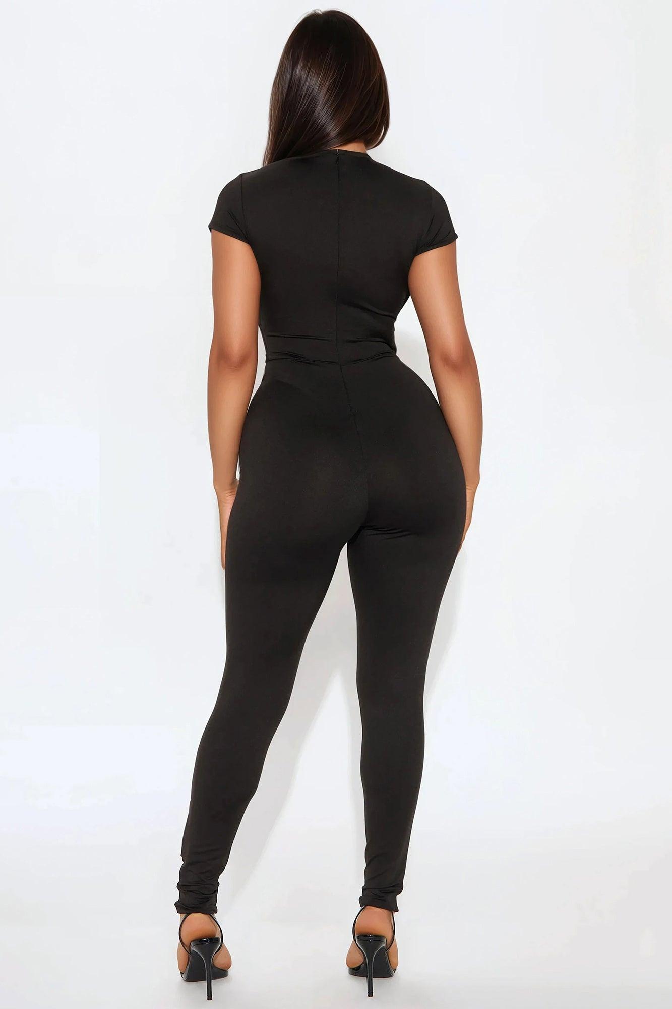 Gabriella Short Sleeve Cut Out Jumpsuit - Black Product Image