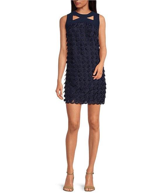 Trina Turk Bev Embroidered Dot Cut-Out Round Neck Sleeveless Sheath Mini Dress Product Image
