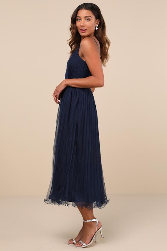 Exemplary Aura Navy Tulle Surplice Midi Dress Product Image