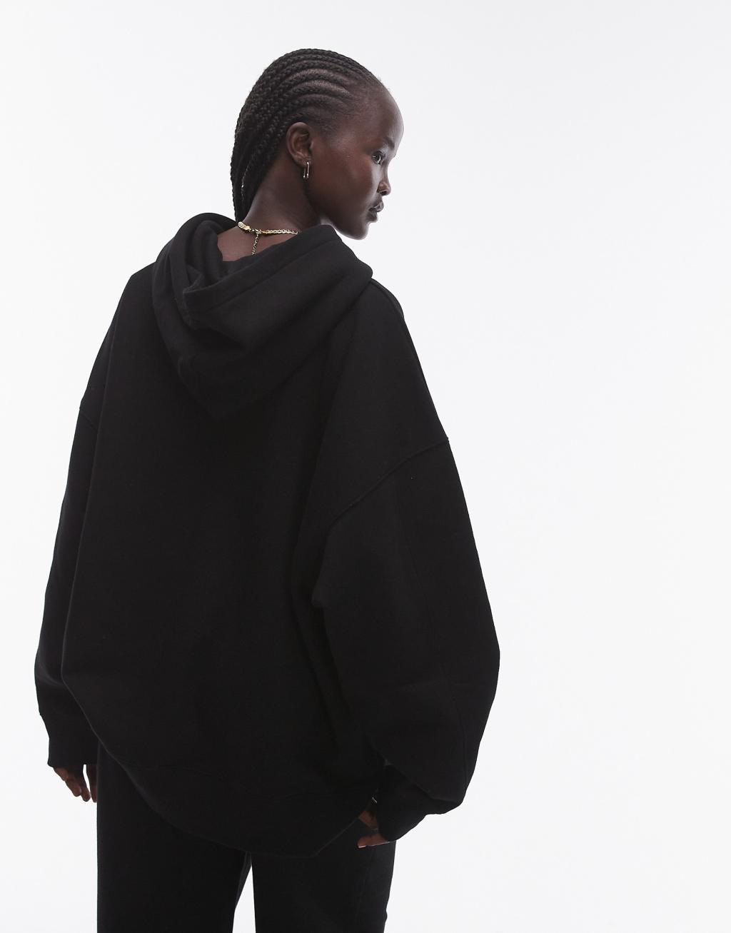 Topshop premium oversized hoodie in black - part of a set Product Image