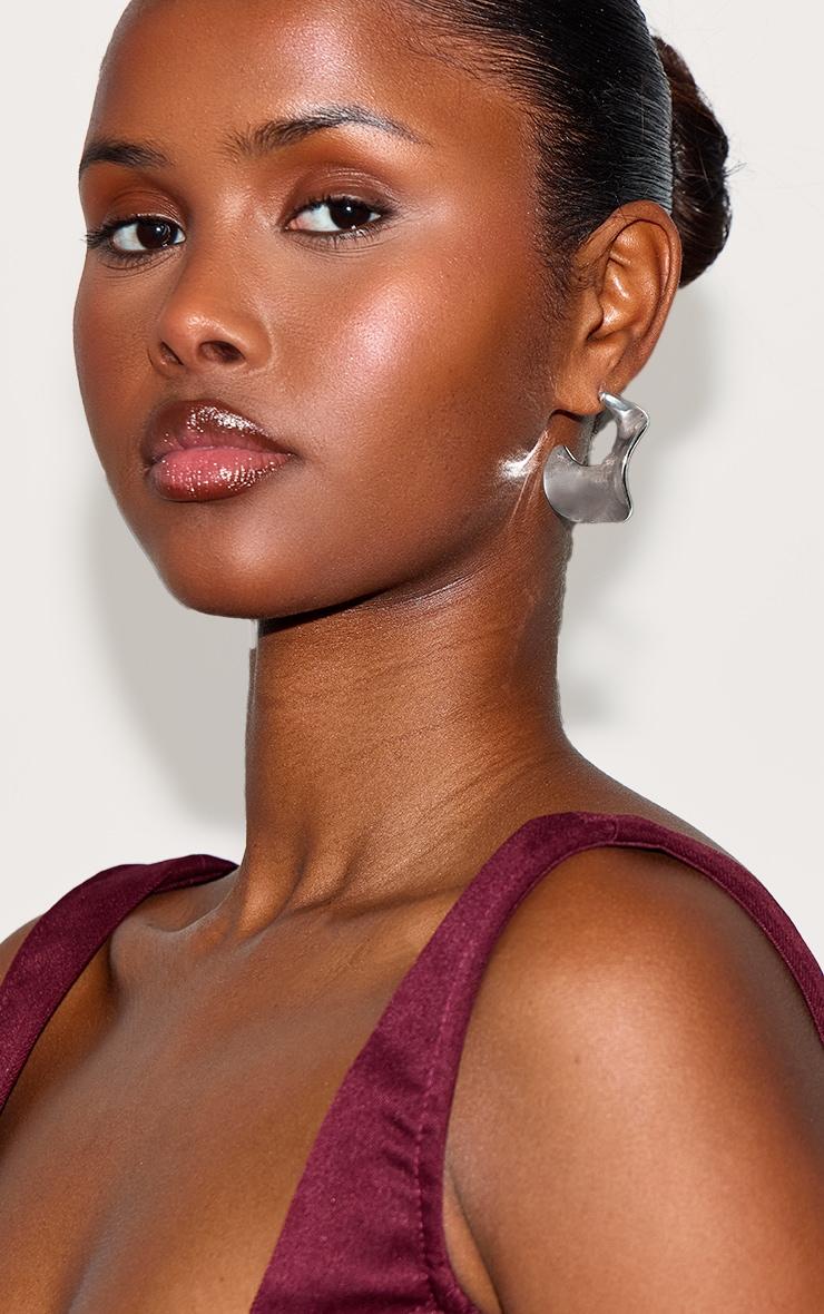 Silver Crinkle Square Shape Hoop Earrings Product Image