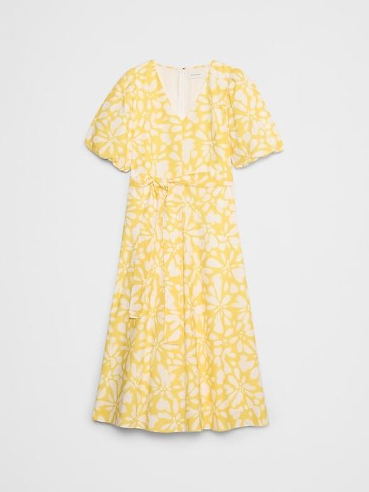 Puff-Sleeve Poplin Midi Dress Product Image