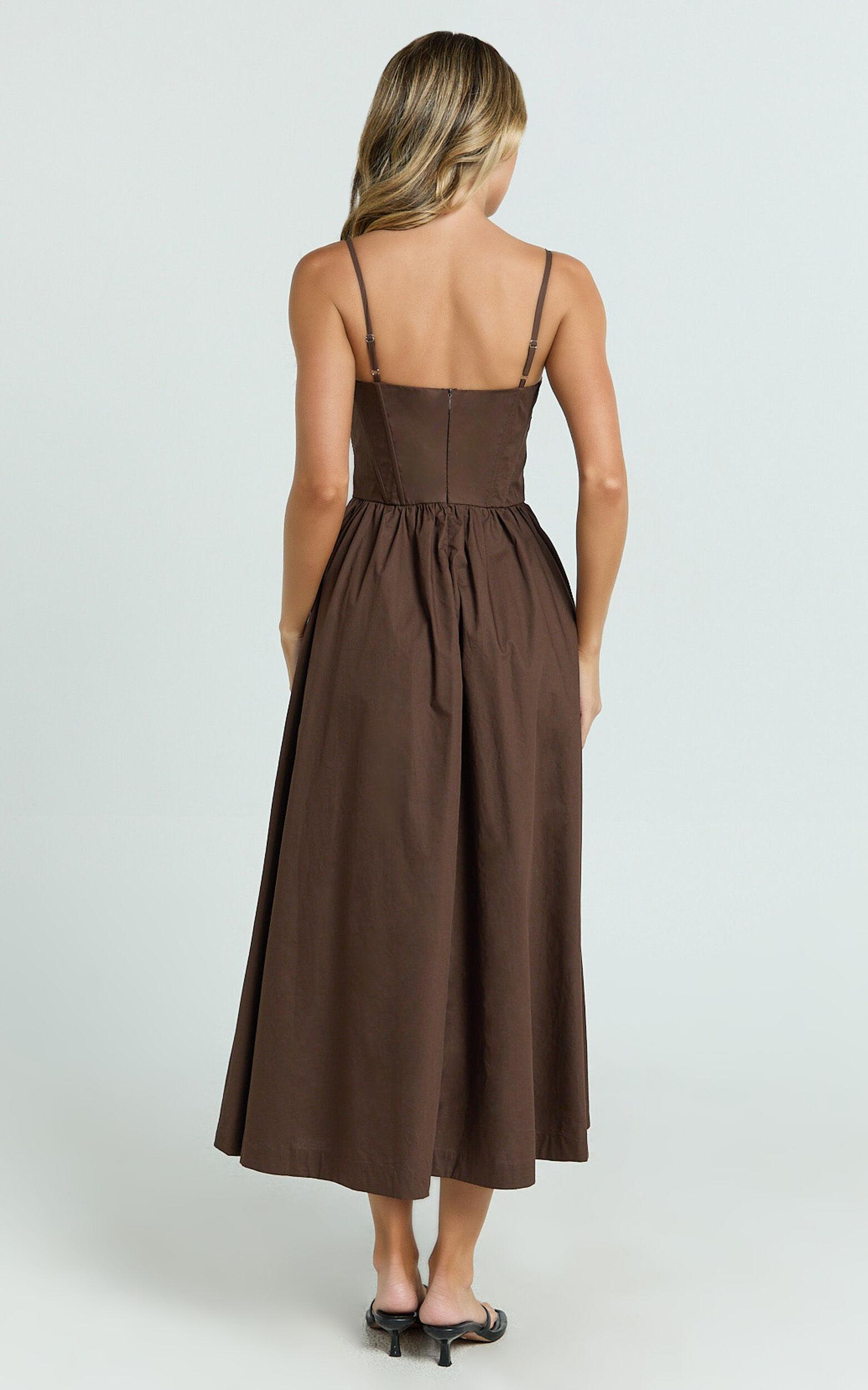 Braelyn Midi Dress - Scoop Neck Flare Dress in Chocolate Product Image