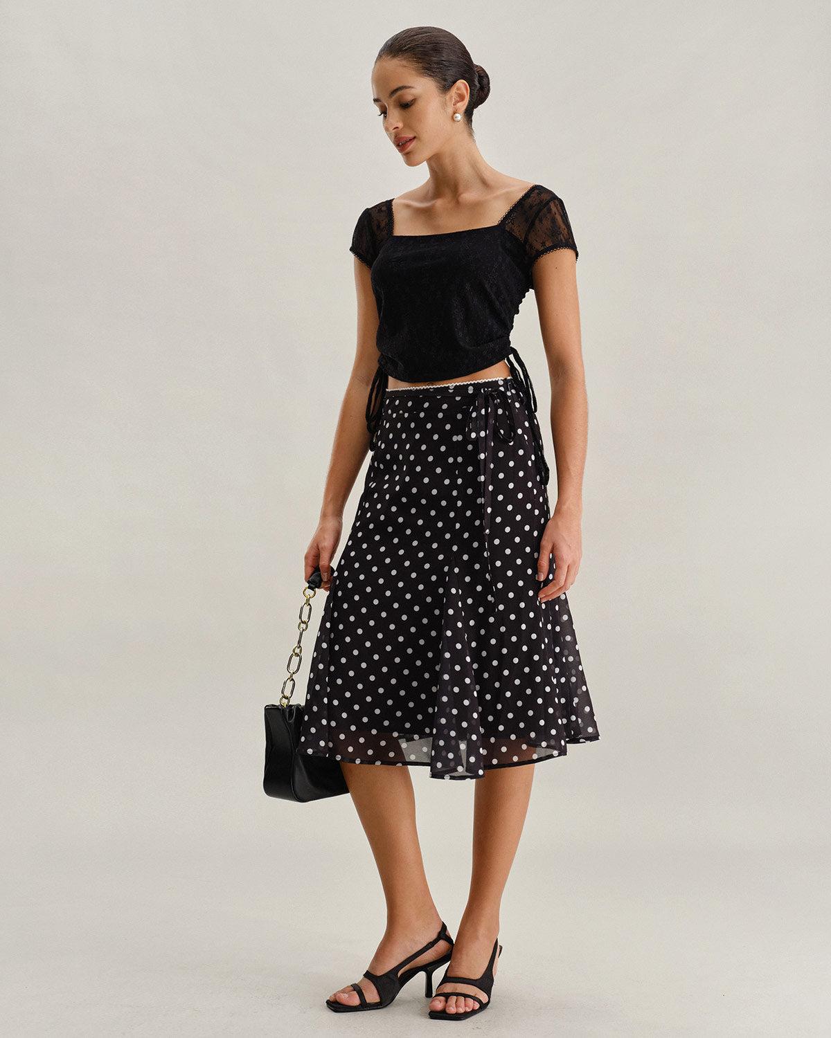Black Polka Dot Mermaid Midi Skirt Product Image