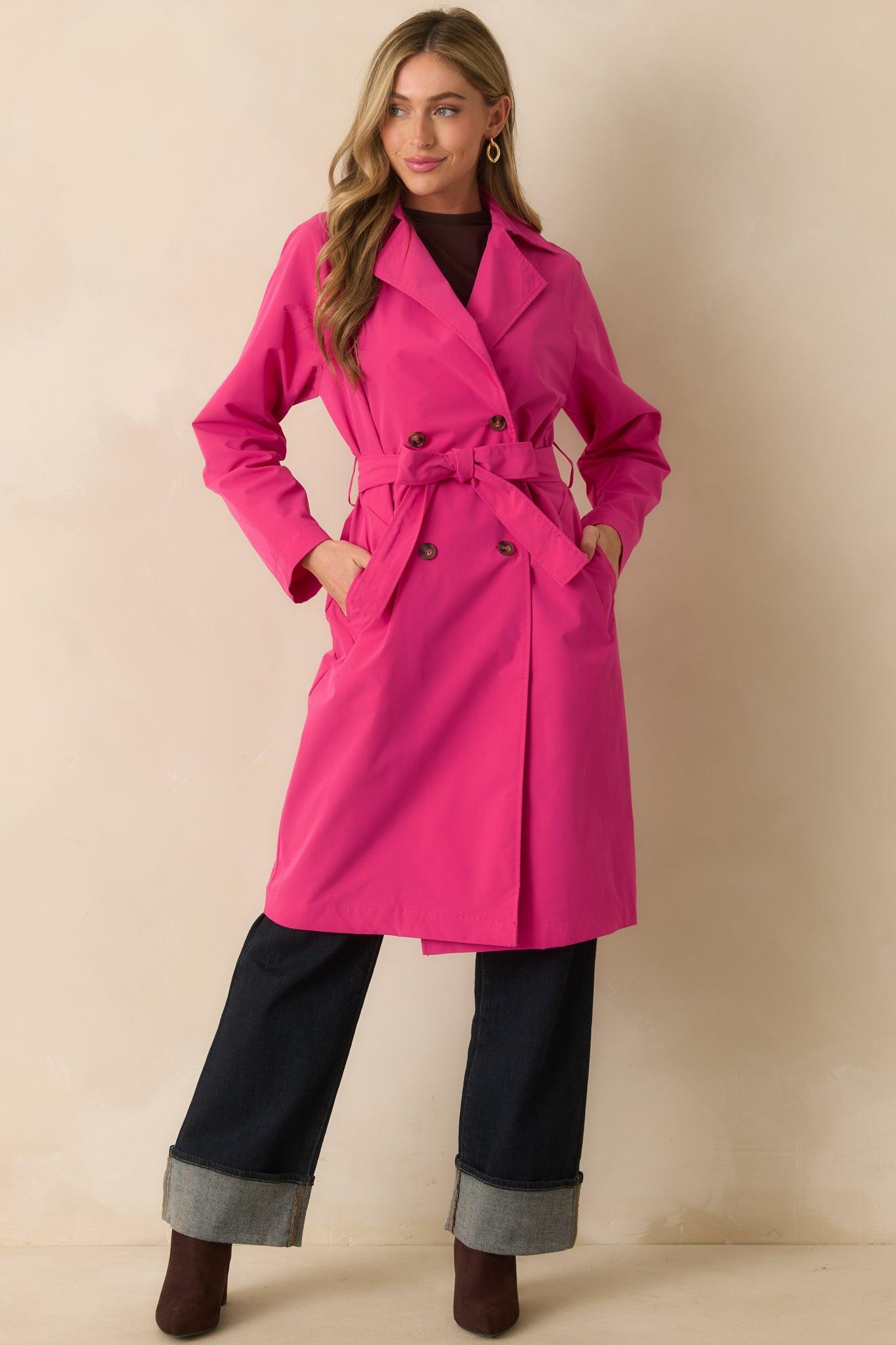 Walk It Out Magenta Trench Coat Product Image