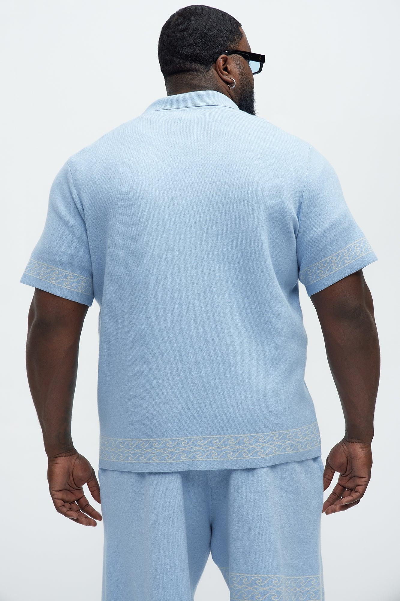 Palm Springs Short Sleeve Knitted Cuban Shirt - Blue/combo Product Image
