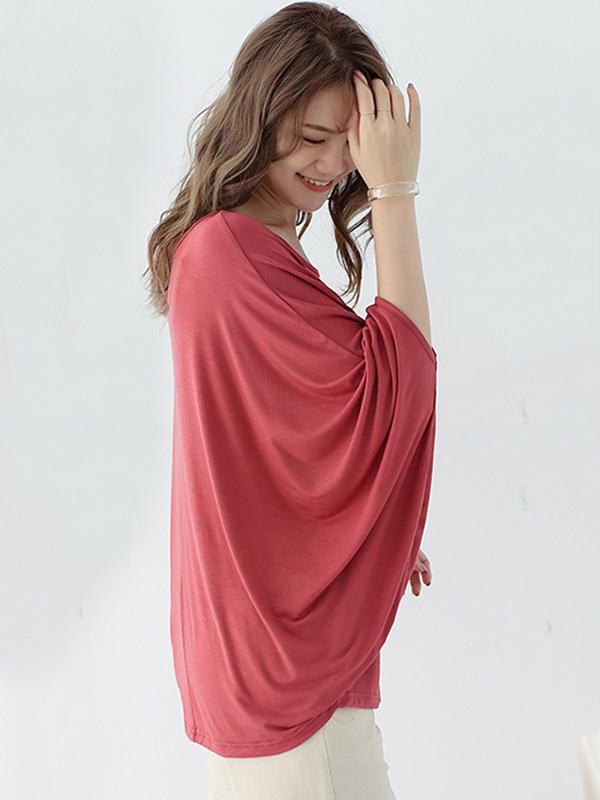Vintage Loose Round-Neck Batwing Sleeves Shirts Product Image