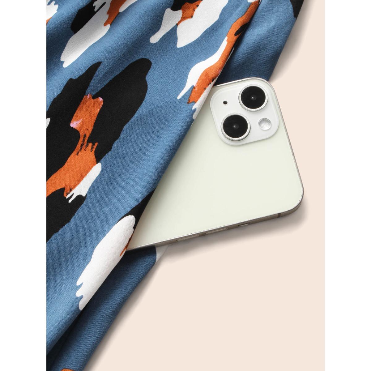 Plus Size Allover Print Frill Trim Flutter Sleeve Dress Aegean Women Office Gathered Mock Neck Sleeveless Curvy Midi Dress BloomChic 18-20/2X Product Image