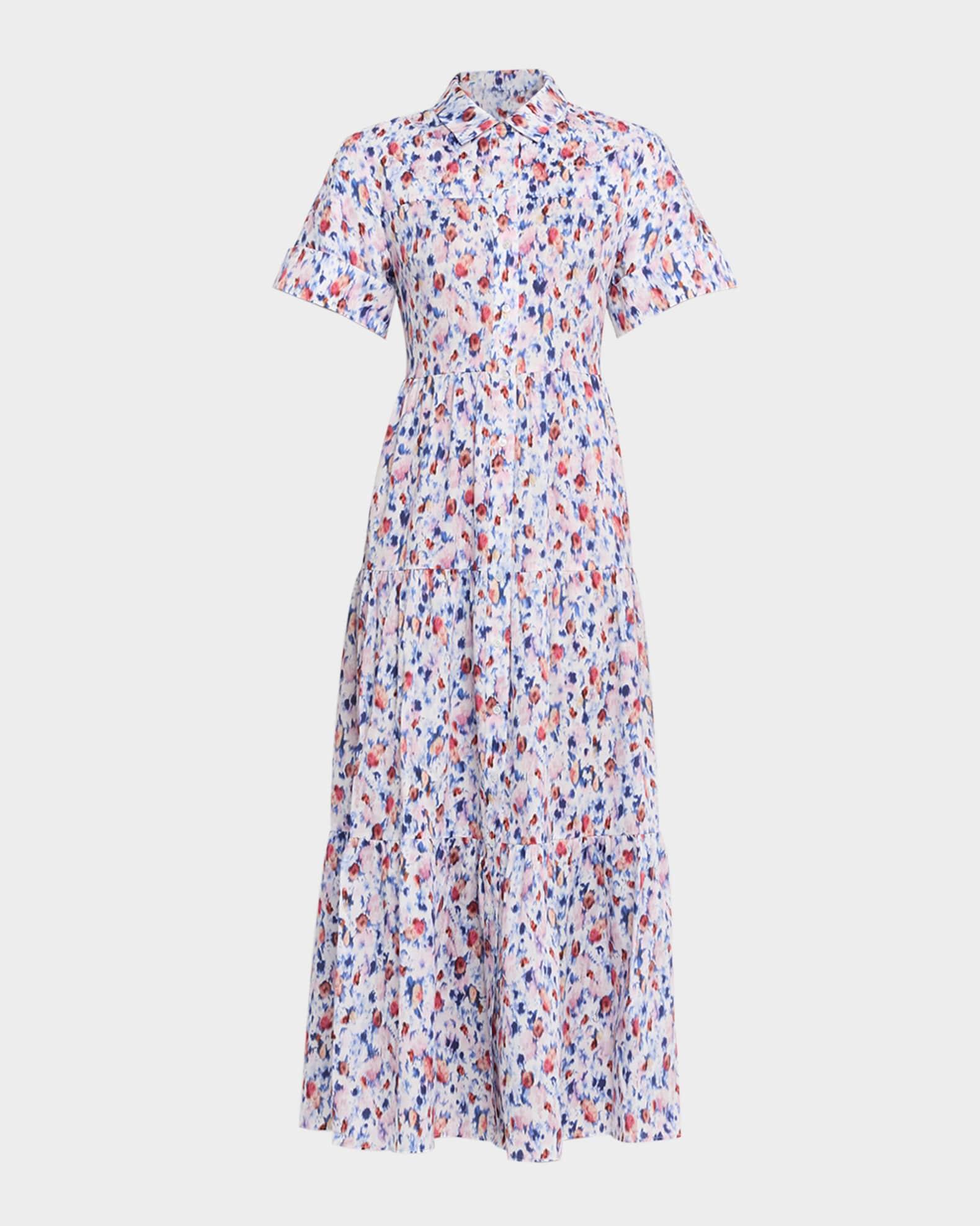 Blur Floral Short-Sleeve Midi Shirtdress Product Image