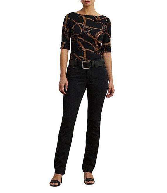 Lauren Ralph Lauren Belting Print Boat Neck Elbow Sleeve Fitted Tee Product Image