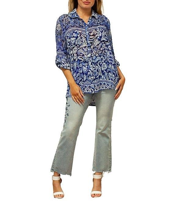 Karyn Seo Holly Bohemian Print Chiffon Spread Collar Long Sleeve Button Front Shirt Product Image