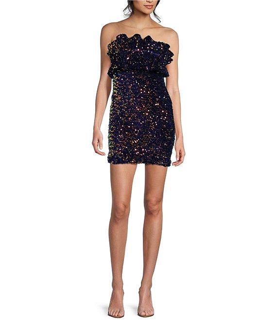 Allison & Kelly Strapless Sequin Cupcake Mini Dress Product Image