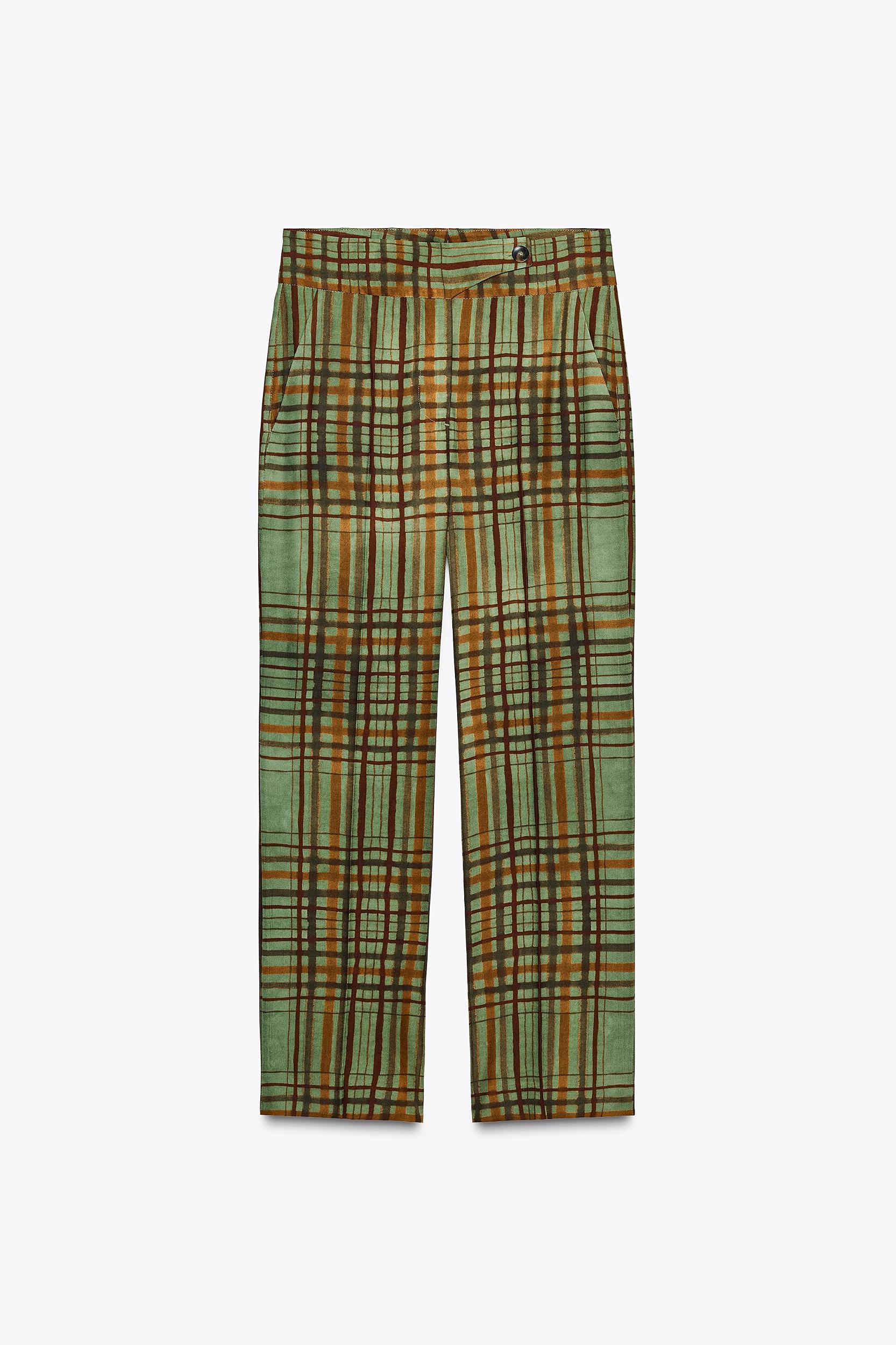 ZW COLLECTION CROP FLARE PLAID PANTS Product Image