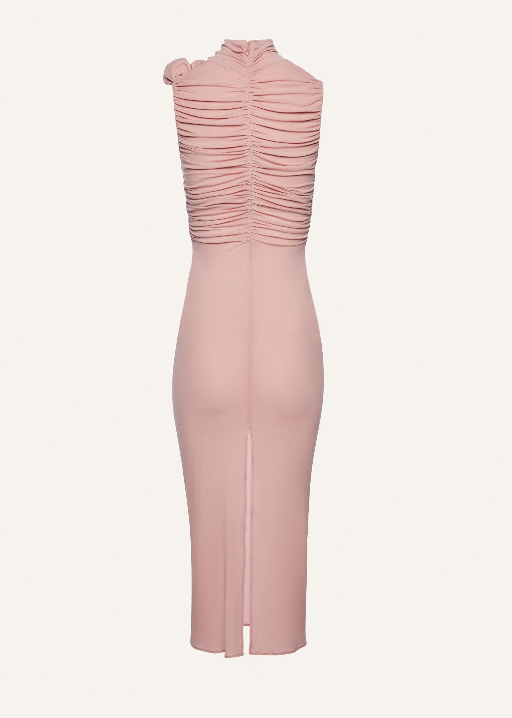 Ruched mock neck midi dress in pink Product Image