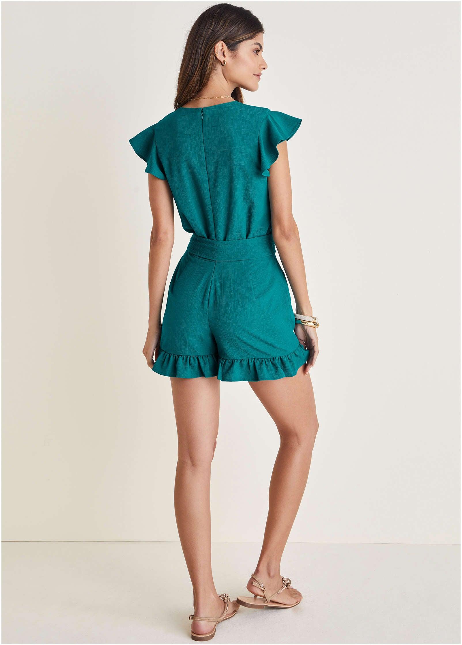 Fluted Satin Romper - Navy Product Image