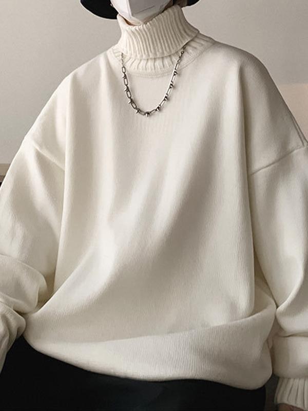 Men's Solid Color Turtleneck Oversized Sweater Product Image