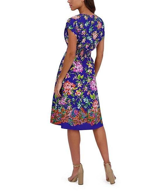 Kensie Woven Floral Print V-Neck Short Sleeve A-Line Mini Dress Product Image