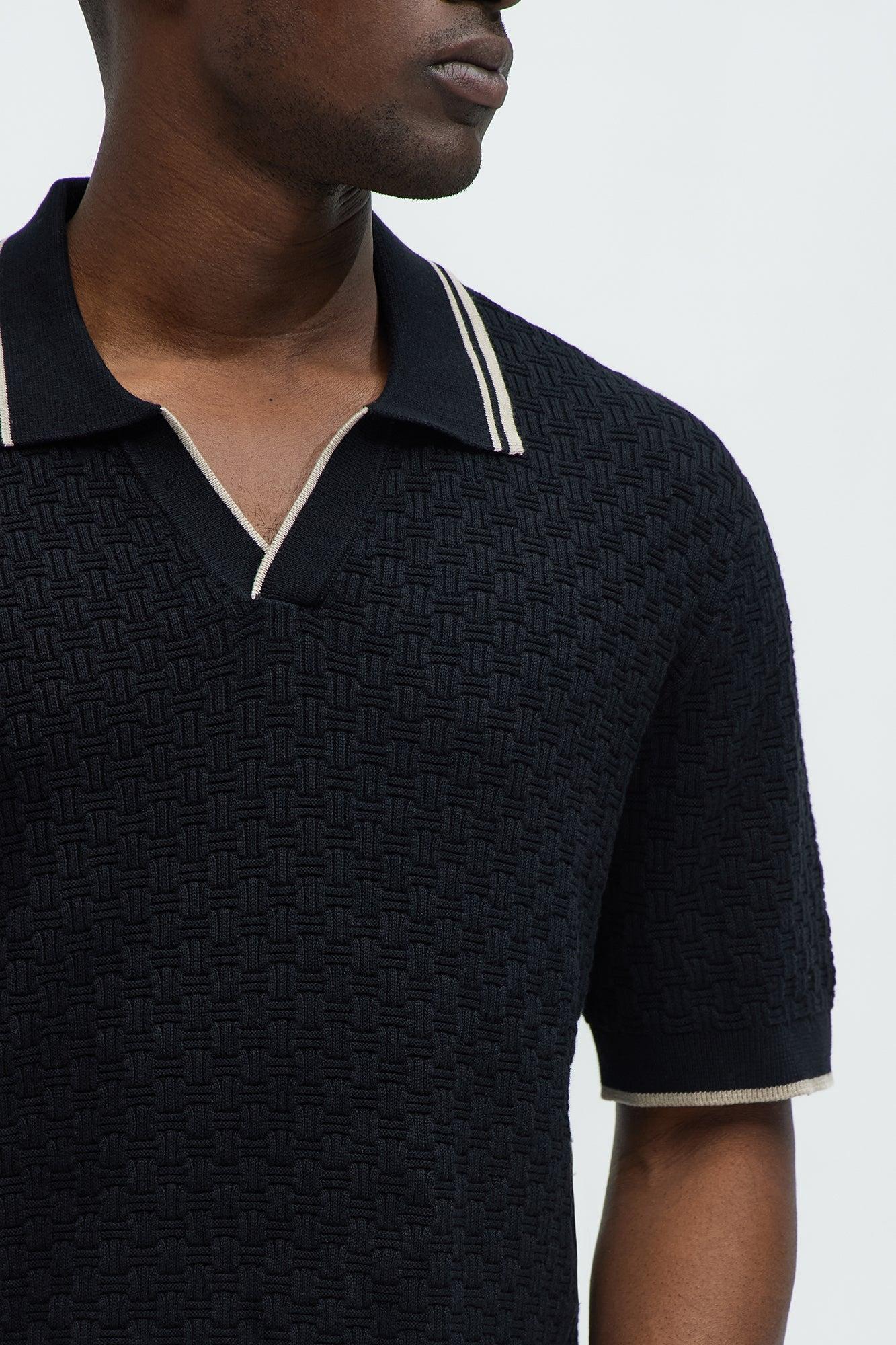 Mario Knitted Johnny Collar Polo - Black Product Image