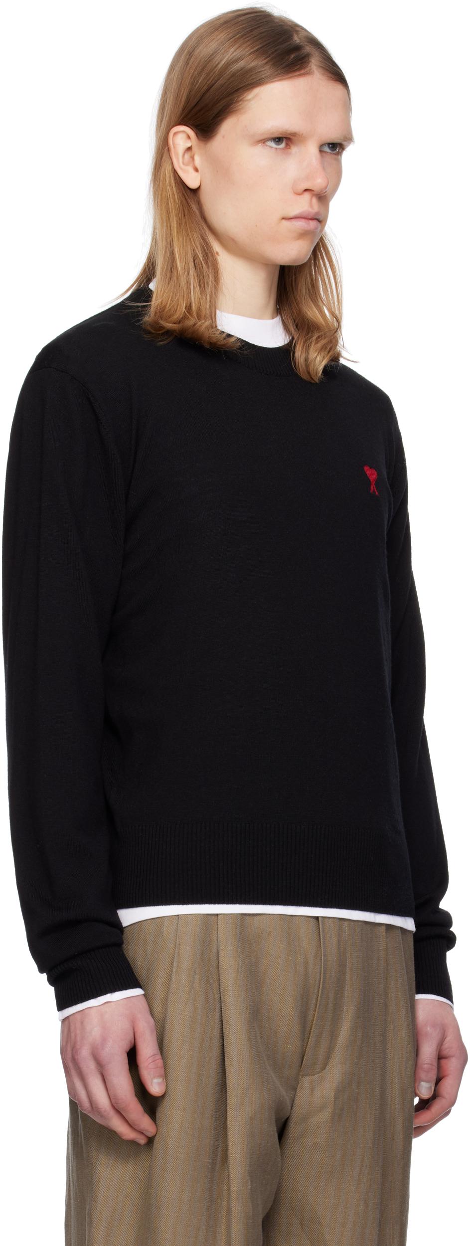 AMI ALEXANDRE MATTIUSSI Ami Classic Black Sweater With Round Neckline And Emblem Detail Product Image