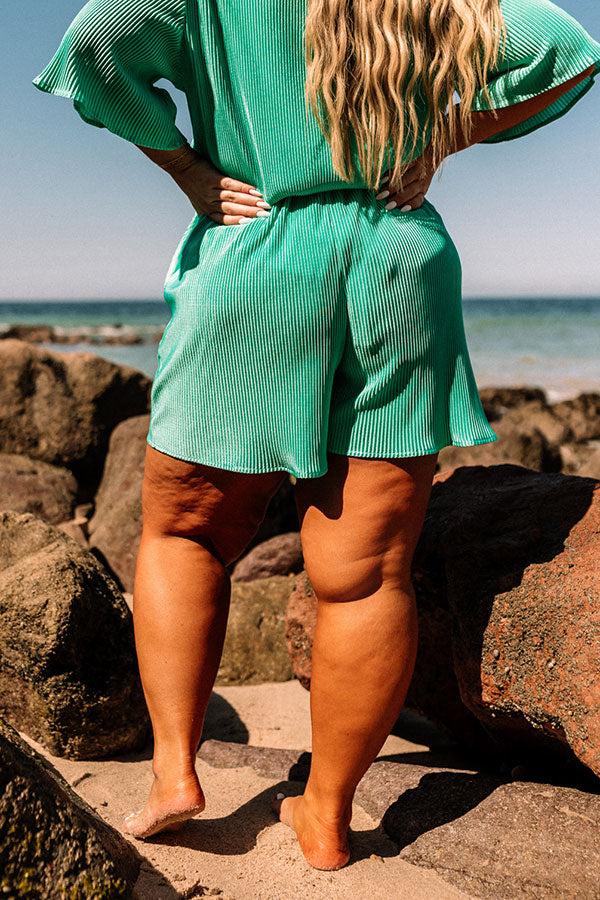 Tour The Town Pleated Shorts In Turquoise Curves Product Image