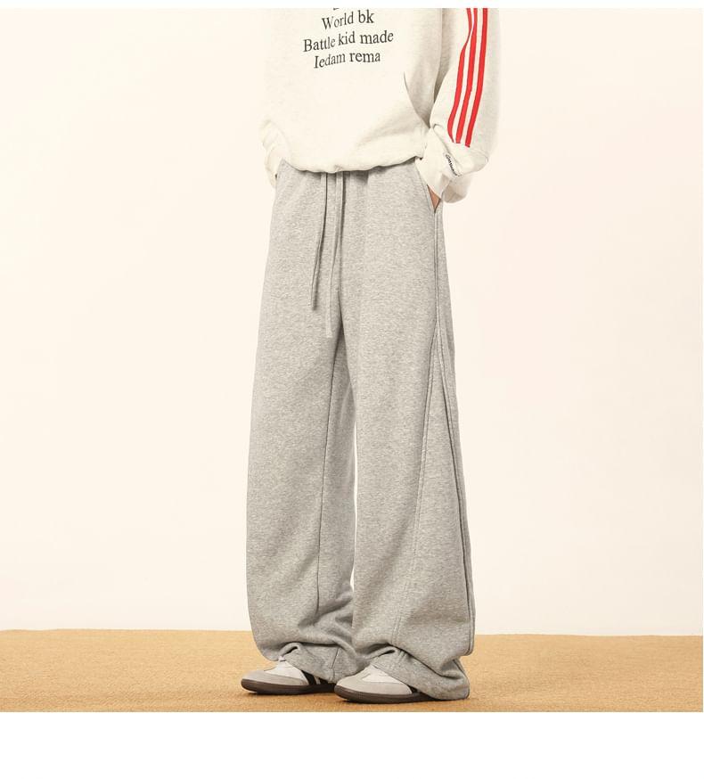 Drawstring Waist Plain Panel Straight Leg Sweatpants Product Image