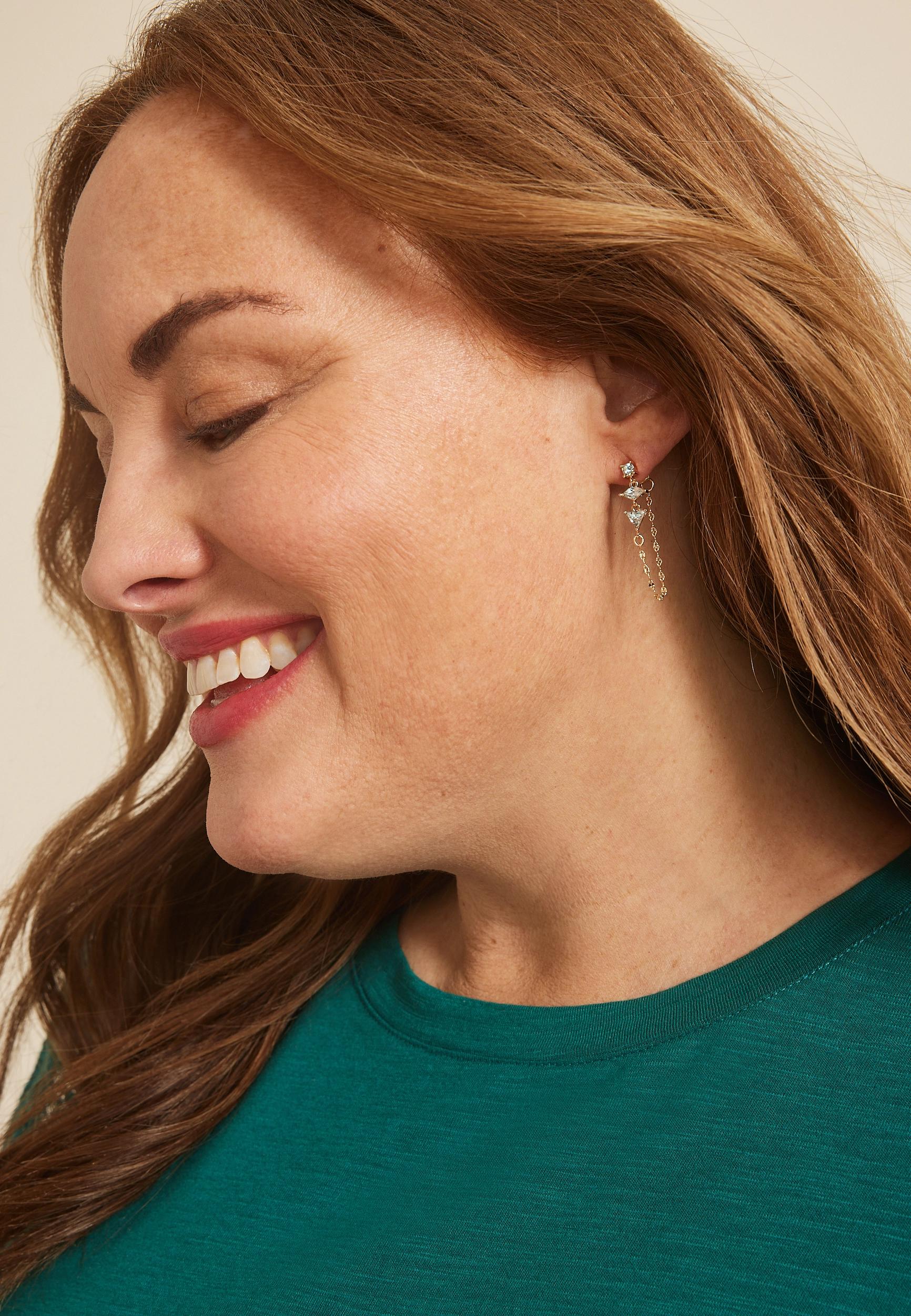 3 Stone Front Back Drop Earrings Product Image