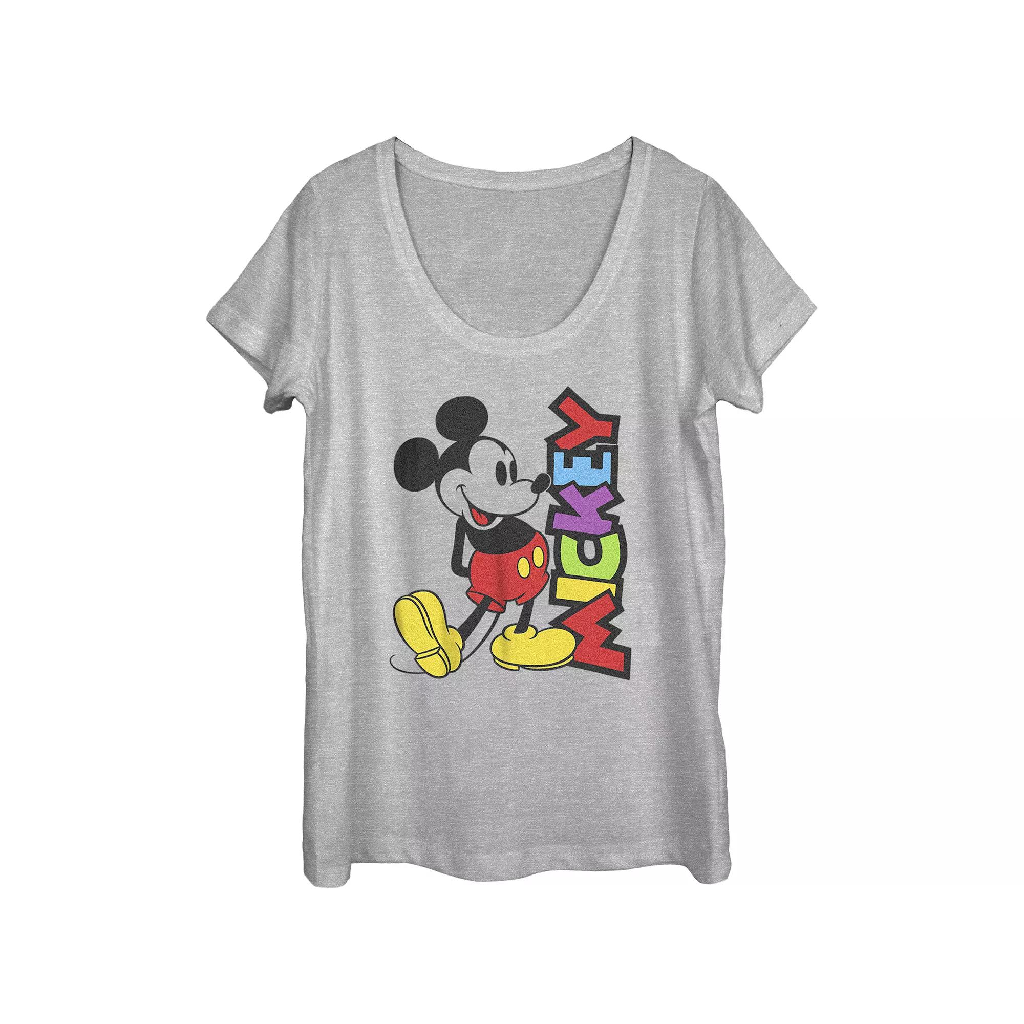 Disney's Mickey Mouse Bright Colors Name Scoop Neck Juniors' Graphic Tee, Women's, Size: Small, Athletic Grey Product Image