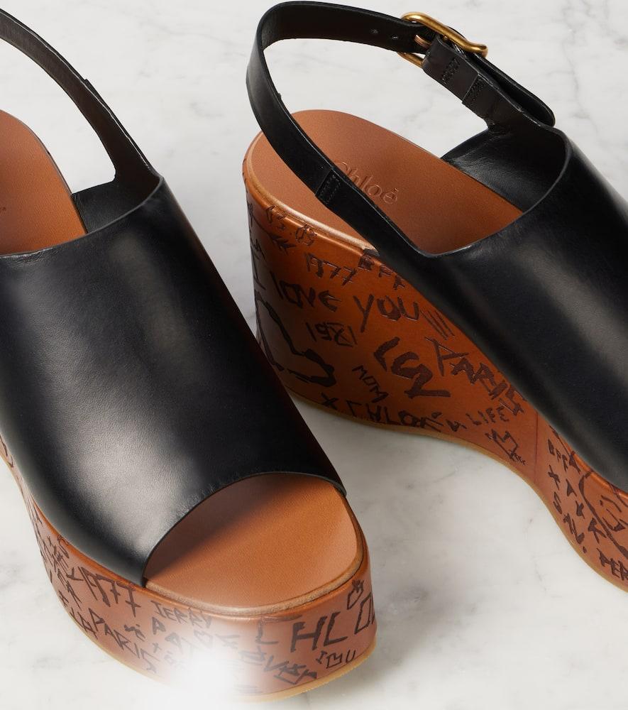 CHLOÉ Maxime Leather Slingback Platform Wedge Sandals In Black Product Image