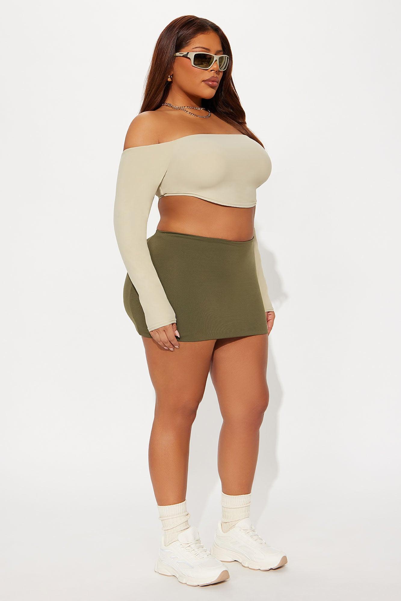 Second Skin Off Shoulder Cropped Top - Stone Female Product Image