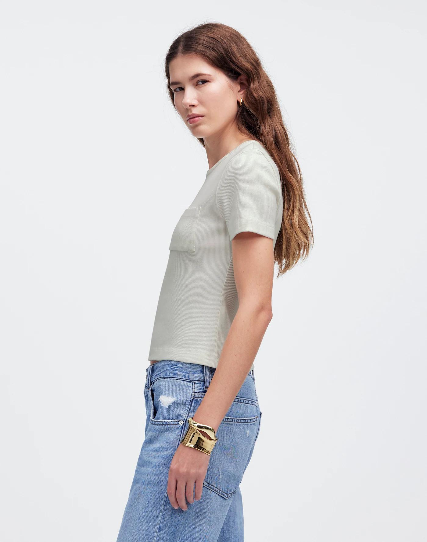 Garment-Dyed Ribbed Crewneck Pocket Tee Product Image